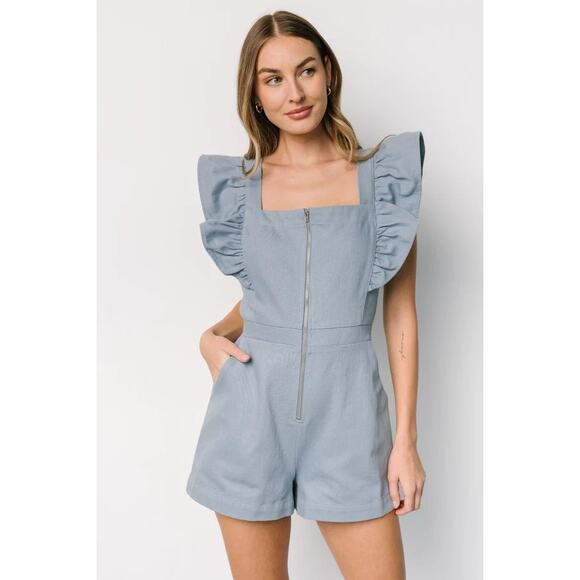 Baltic Born Montgomery Dusty Blue Denim Romper - Picture 2 of 12
